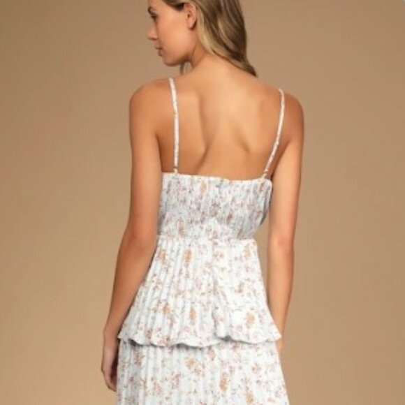 Lulu's Cascading Crush Pale Blue Floral Print Tiered Bustier Midi Dress Size SM - Picture 3 of 8